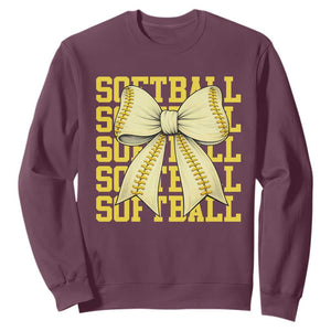 Softball Bow Sweatshirt Sister Sport Lovers Girls Team TS10 Maroon Print Your Wear