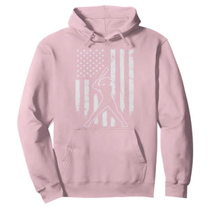 Vintage Patriotic Softball Hoodie Girls Baseball Softball Player American Flag TS10 Light Pink Print Your Wear