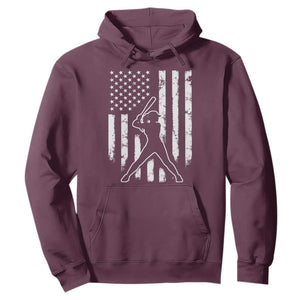 Vintage Patriotic Softball Hoodie Girls Baseball Softball Player American Flag TS10 Maroon Print Your Wear