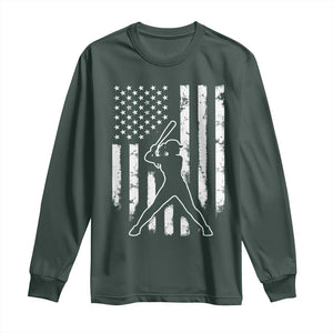 Vintage Patriotic Softball Long Sleeve Shirt Girls Baseball Softball Player American Flag TS10 Dark Forest Green Print Your Wear