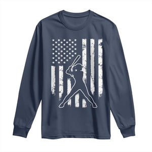 Vintage Patriotic Softball Long Sleeve Shirt Girls Baseball Softball Player American Flag TS10 Navy Print Your Wear