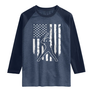 Vintage Patriotic Softball Raglan Shirt Girls Baseball Softball Player American Flag TS10 Heather Denim Navy Print Your Wear