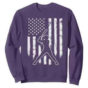 Vintage Patriotic Softball Sweatshirt Girls Baseball Softball Player American Flag TS10 Purple Print Your Wear