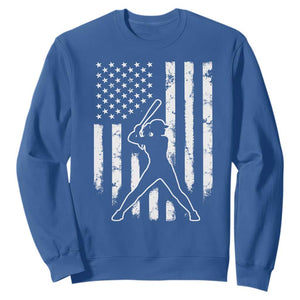 Vintage Patriotic Softball Sweatshirt Girls Baseball Softball Player American Flag TS10 Royal Blue Print Your Wear