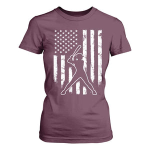 Vintage Patriotic Softball T Shirt For Women Girls Baseball Softball Player American Flag TS10 Maroon Print Your Wear