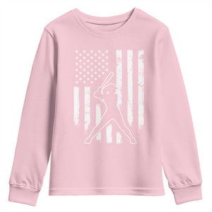 Vintage Patriotic Softball Youth Sweatshirt Girls Baseball Softball Player American Flag TS10 Light Pink Print Your Wear