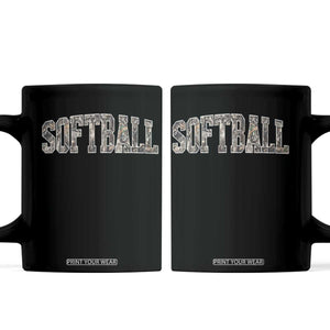Camo Softball Coffee Mug Vintage Camouflage Softball Varsity Game Day TS10 Black Print Your Wear