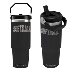 Camo Softball Flip Straw Tumbler Vintage Camouflage Softball Varsity Game Day TS10 One Size: 30 oz Black Print Your Wear