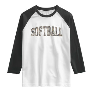 Camo Softball Raglan Shirt Vintage Camouflage Softball Varsity Game Day TS10 White Black Print Your Wear