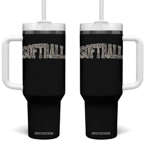 Camo Softball Tumbler With Handle Vintage Camouflage Softball Varsity Game Day TS10 One Size: 40 oz Black Print Your Wear