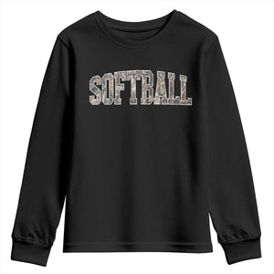 Camo Softball Youth Sweatshirt Vintage Camouflage Softball Varsity Game Day TS10 Black Print Your Wear