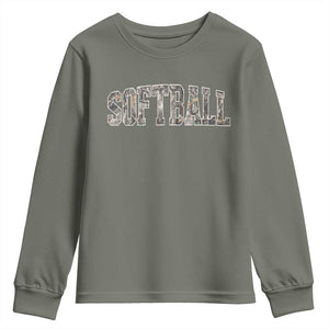 Camo Softball Youth Sweatshirt Vintage Camouflage Softball Varsity Game Day TS10 Military Green Print Your Wear