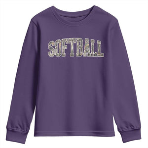 Camo Softball Youth Sweatshirt Vintage Camouflage Softball Varsity Game Day TS10 Purple Print Your Wear