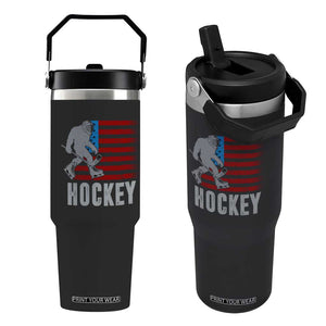 Hockey Bigfoot USA Flag Flip Straw Tumbler Vintage Patriotic Ice Hockey Player TS10 One Size: 30 oz Black Print Your Wear