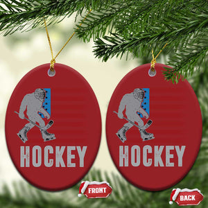 Hockey Bigfoot USA Flag Christmas Ornament Vintage Patriotic Ice Hockey Player TS10 Oval Red Print Your Wear