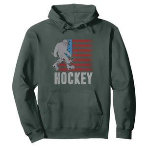 Hockey Bigfoot USA Flag Hoodie Vintage Patriotic Ice Hockey Player TS10 Dark Forest Green Print Your Wear
