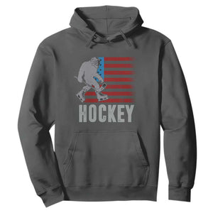 Hockey Bigfoot USA Flag Hoodie Vintage Patriotic Ice Hockey Player TS10 Dark Heather Print Your Wear