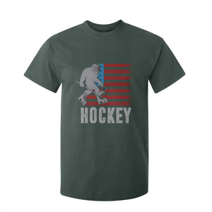 Hockey Bigfoot USA Flag T Shirt For Kid Vintage Patriotic Ice Hockey Player TS10 Dark Forest Green Print Your Wear