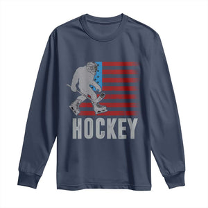 Hockey Bigfoot USA Flag Long Sleeve Shirt Vintage Patriotic Ice Hockey Player TS10 Navy Print Your Wear