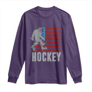 Hockey Bigfoot USA Flag Long Sleeve Shirt Vintage Patriotic Ice Hockey Player TS10 Purple Print Your Wear