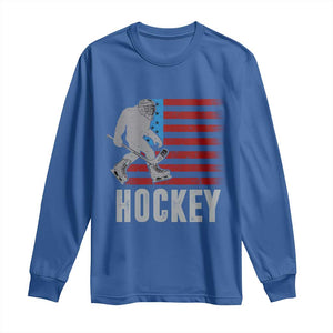 Hockey Bigfoot USA Flag Long Sleeve Shirt Vintage Patriotic Ice Hockey Player TS10 Royal Blue Print Your Wear