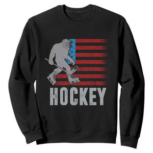 Hockey Bigfoot USA Flag Sweatshirt Vintage Patriotic Ice Hockey Player TS10 Black Print Your Wear