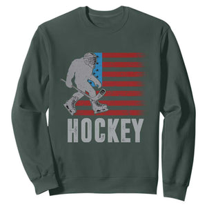 Hockey Bigfoot USA Flag Sweatshirt Vintage Patriotic Ice Hockey Player TS10 Dark Forest Green Print Your Wear