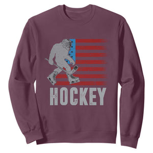 Hockey Bigfoot USA Flag Sweatshirt Vintage Patriotic Ice Hockey Player TS10 Maroon Print Your Wear