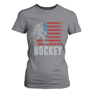 Hockey Bigfoot USA Flag T Shirt For Women Vintage Patriotic Ice Hockey Player TS10 Charcoal Print Your Wear