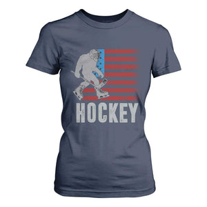 Hockey Bigfoot USA Flag T Shirt For Women Vintage Patriotic Ice Hockey Player TS10 Navy Print Your Wear