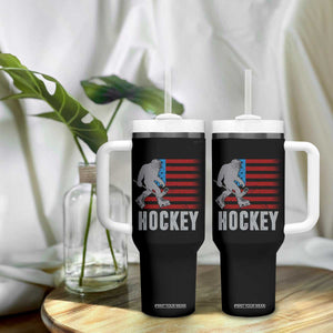 Hockey Bigfoot USA Flag Tumbler With Handle Vintage Patriotic Ice Hockey Player TS10 Print Your Wear
