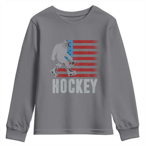 Hockey Bigfoot USA Flag Youth Sweatshirt Vintage Patriotic Ice Hockey Player TS10 Charcoal Print Your Wear