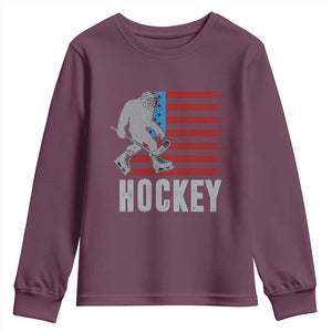 Hockey Bigfoot USA Flag Youth Sweatshirt Vintage Patriotic Ice Hockey Player TS10 Maroon Print Your Wear