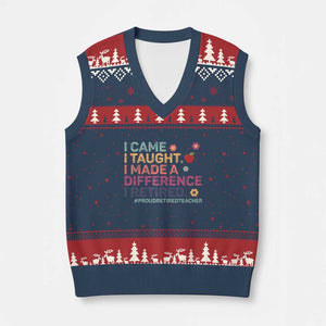 Proud Retired Teacher V-Neck Knit Sweater Vest I Came I Taught I Made a Difference Retirement TS10 Navy Red Print Your Wear