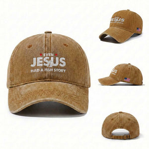 Christian Fishing Washed Cotton Baseball Cap Even Jesus Had A Fish Story Funny Fisherman