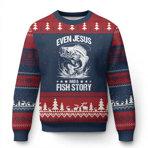 Funny Fishing Ugly Christmas Sweater Even Jesus Had A Fish Story Funny Christian Fisherman TS10 Navy Red Print Your Wear