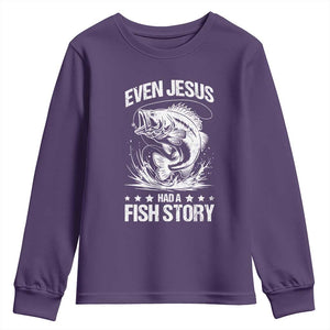 Funny Fishing Youth Sweatshirt Even Jesus Had A Fish Story Funny Christian Fisherman TS10 Purple Print Your Wear