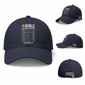 Bible Emergency Numbers Baseball Cap Funny Christian Bible Jesus Religious TS10 Baseball Cap Universal Fit Navy Print Your Wear