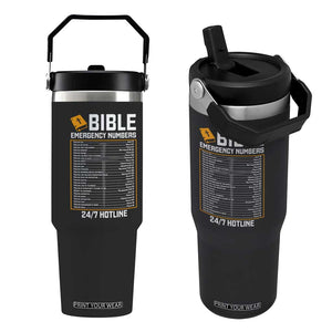 Bible Emergency Numbers Flip Straw Tumbler Funny Christian Bible Jesus Religious TS10 One Size: 30 oz Black Print Your Wear