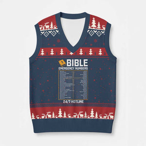 Bible Emergency Numbers V-Neck Knit Sweater Vest Funny Christian Bible Jesus Religious TS10 Navy Red Print Your Wear