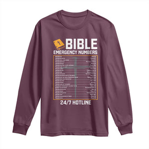 Bible Emergency Numbers Long Sleeve Shirt Funny Christian Bible Jesus Religious TS10 Maroon Print Your Wear