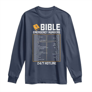 Bible Emergency Numbers Long Sleeve Shirt Funny Christian Bible Jesus Religious TS10 Navy Print Your Wear