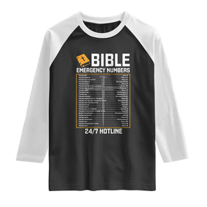 Bible Emergency Numbers Raglan Shirt Funny Christian Bible Jesus Religious TS10 Black White Print Your Wear