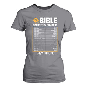 Bible Emergency Numbers T Shirt For Women Funny Christian Bible Jesus Religious TS10 Charcoal Print Your Wear