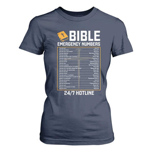 Bible Emergency Numbers T Shirt For Women Funny Christian Bible Jesus Religious TS10 Navy Print Your Wear