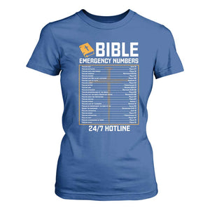Bible Emergency Numbers T Shirt For Women Funny Christian Bible Jesus Religious TS10 Royal Blue Print Your Wear