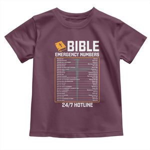 Bible Emergency Numbers Toddler T Shirt Funny Christian Bible Jesus Religious TS10 Maroon Print Your Wear