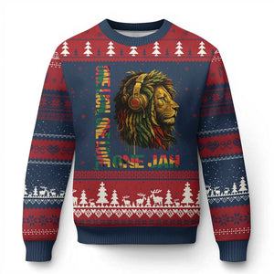 One Love Rasta Lion Ugly Christmas Sweater Rastafari Reggae Jamaica Roots Lion of Judah Dreadlocks TS10 Navy Red Print Your Wear