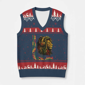 One Love Rasta Lion V-Neck Knit Sweater Vest Rastafari Reggae Jamaica Roots Lion of Judah Dreadlocks TS10 Navy Red Print Your Wear