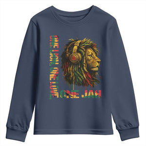 One Love Rasta Lion Youth Sweatshirt Rastafari Reggae Jamaica Roots Lion of Judah Dreadlocks TS10 Navy Print Your Wear